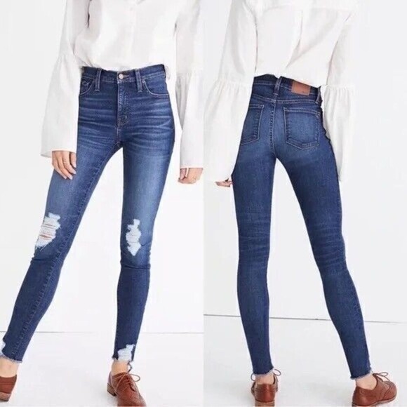 Madewell Denim - Madewell Skinny Jeans Women 26 Blue Excellent Distressed High Rise Raw Hem
